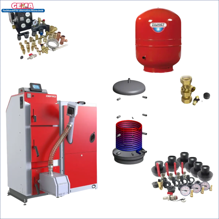 Heizungssystemkomponenten des Defro Komfort Ekopell 14 kW Kombikessels mit moderner Holztechnik