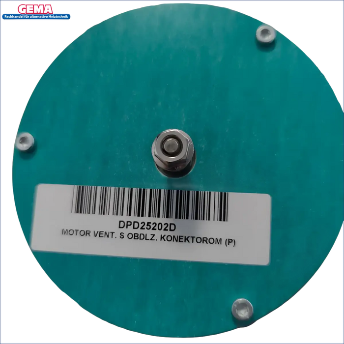 Rundes tealfarbendes Gebläsemotor-Komponenten mit Zentralanschluss und Barcode-Label
