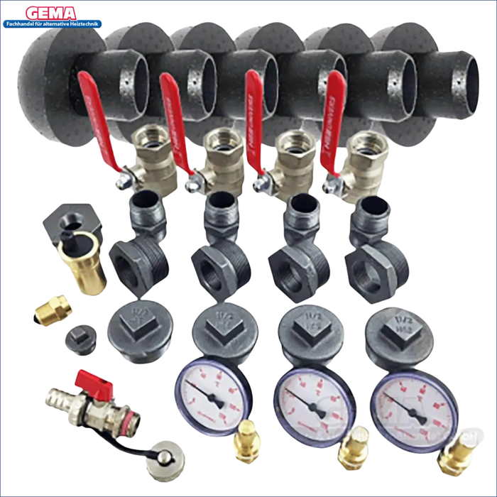 Plumbing manifold mit Ventilen und Anschlüssen für Thermoflux Pelling 35/150 ohne WT