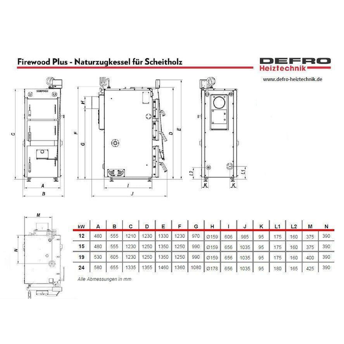 Defro Firewood 24 kW plus Pufferspeicher mit 1 WT