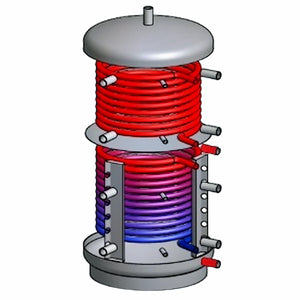 Ansicht eines Schichten Pufferspeichers mit Wärmetauschern und coiled tubing für eps airpor®