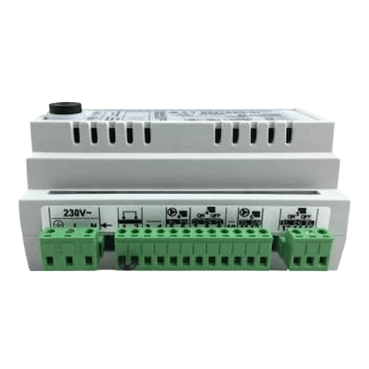 Weißes Erweiterungsmodul B für Gema Control mit grünen Anschlussklemmen, passend für Plum Ecomax 850i und CT4-Fühler