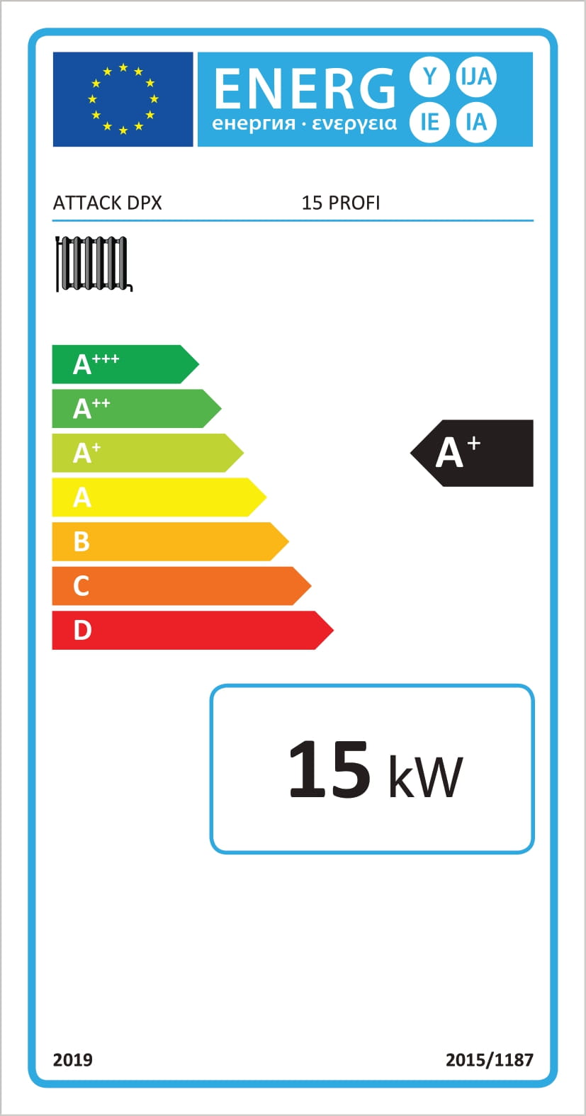 Energieeffizienzlabel für den Holzvergasungskessel Attack DPX 15 kW – Biomasseheizung