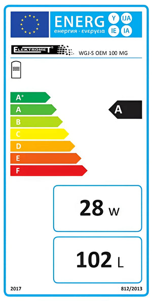 Energieeffizienzlabel für 100 Liter Warmwasserspeicher mit Anschluss Vorlauf