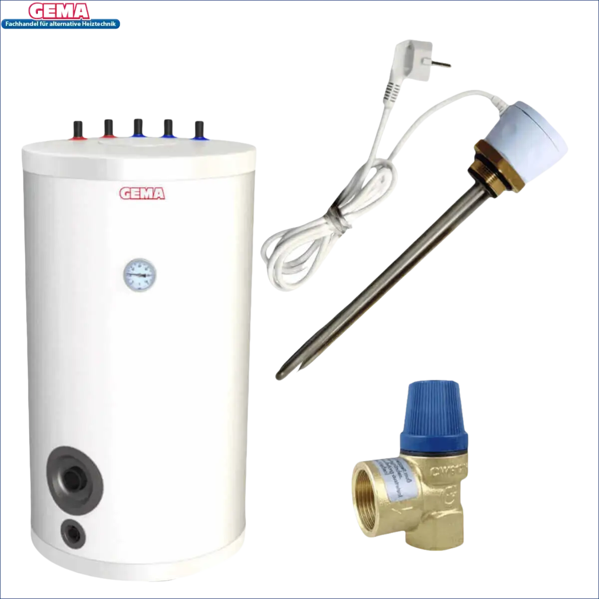 Weiße Brauchwasserspeicher 180 L mit Heizstab 3 kW und Zubehör