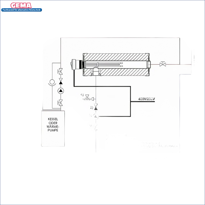 Diagramm des Heizsystems für Durchlauferhitzer MDC 400 plus Elektroheizstab 6 kW