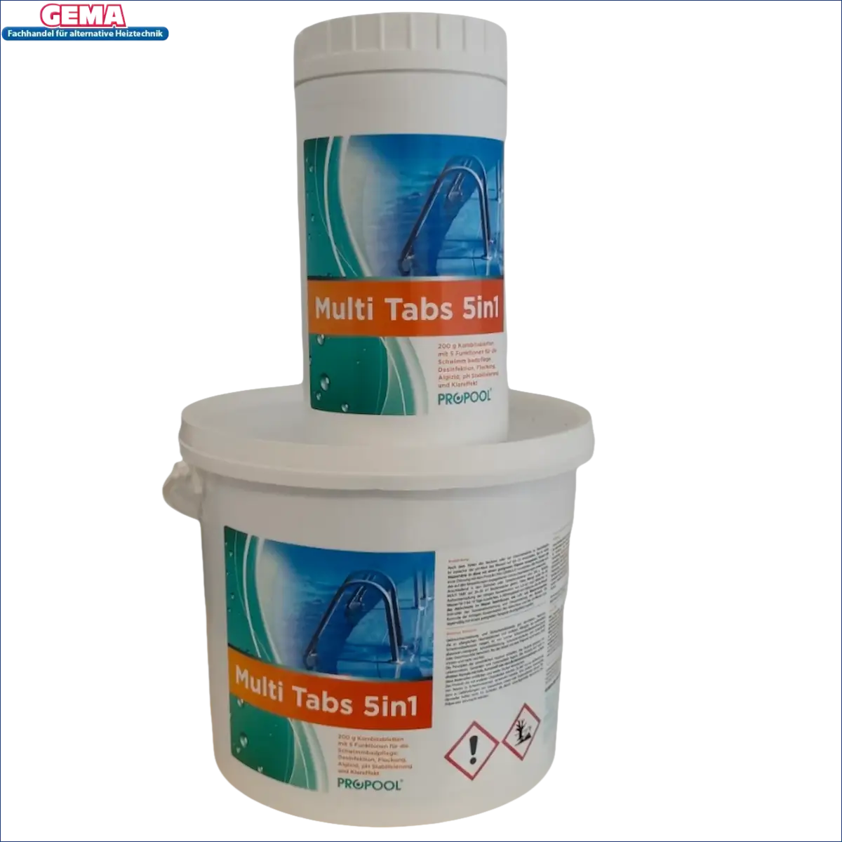 Weiße Pool-Chemikalienbehälter für Chlortabletten in 5-in-1 Poolpflege System