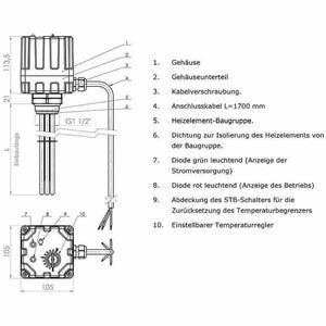 Elektroheizstab mit Regler und Thermostat 3 kW - GEMA Shop