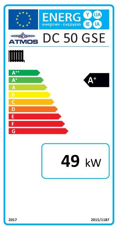 Energieeffizienzlabel für Heizgerät Holzvergaser Atmos GSE Serie 50 kW