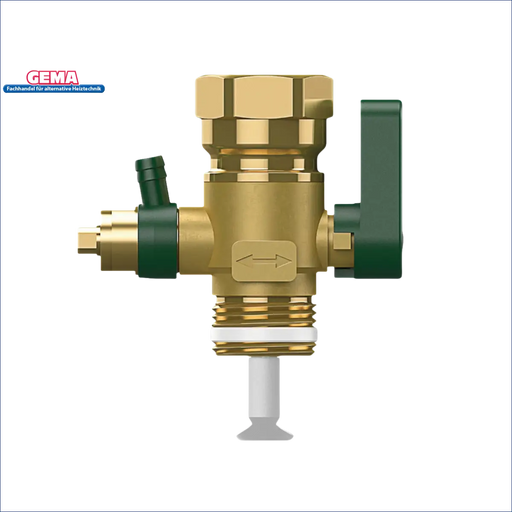 Brassene Plumbing-Ventil mit grünen Akzenten für Flowjet Durchströmungsarmatur ¾