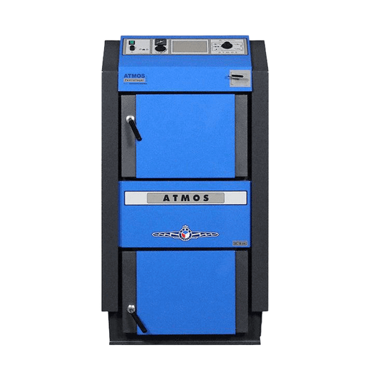 Holzvergaser Atmos DC 18GSE Heizkessel in Blau mit Touch-Regelung 🌡️ für effiziente Wärme ❄️🔥