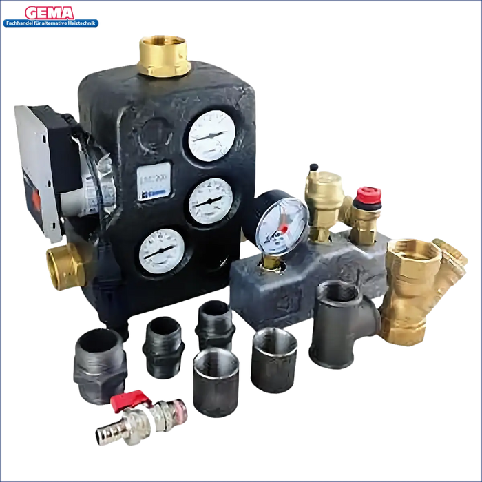Plumbing manifold mit Anzeigen und Anschlüssen für Komplette Solar- und Pellet-Heizungssysteme