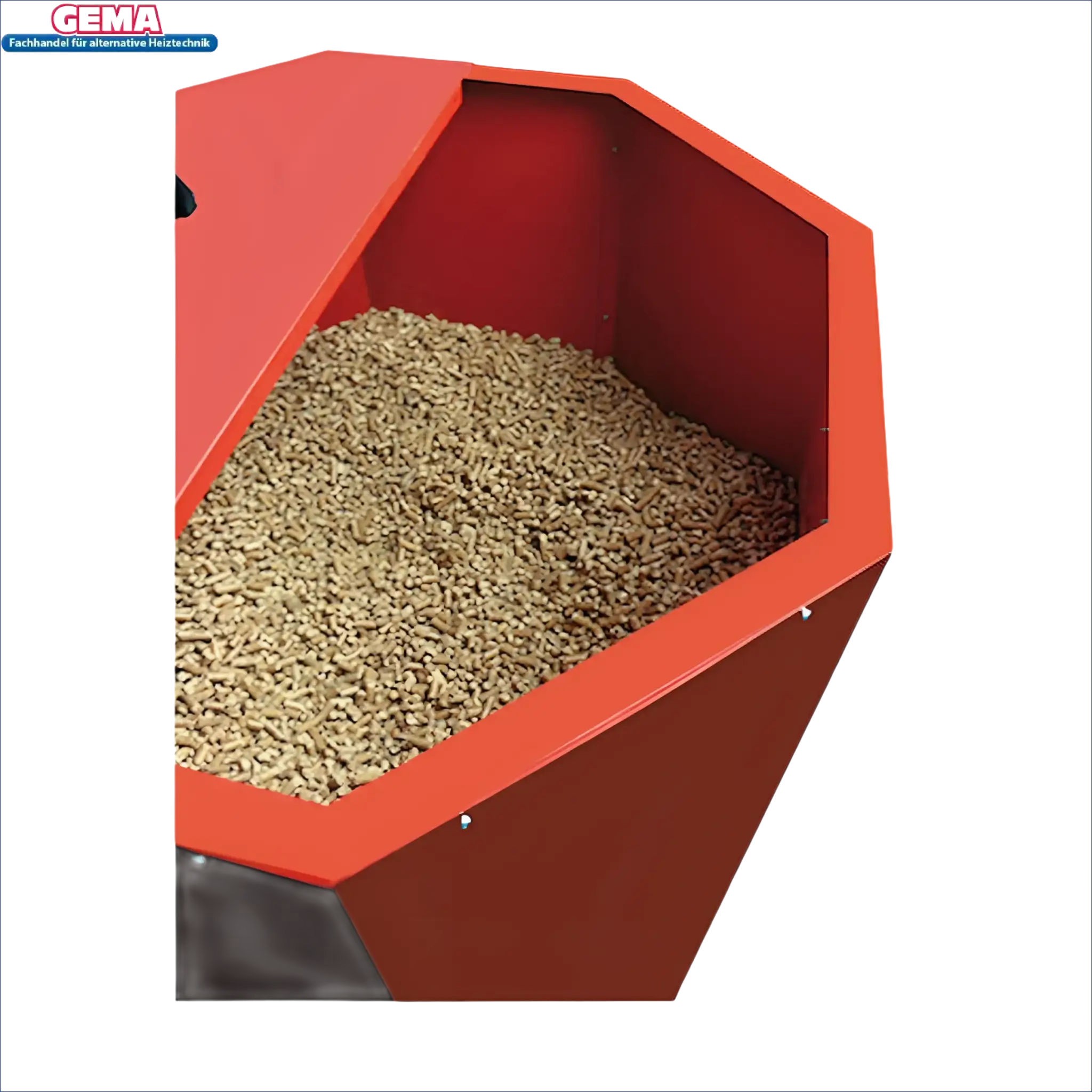 Roter Hopper gefüllt mit Pellets für Atmos Pelletslager Holzpelletsysteme