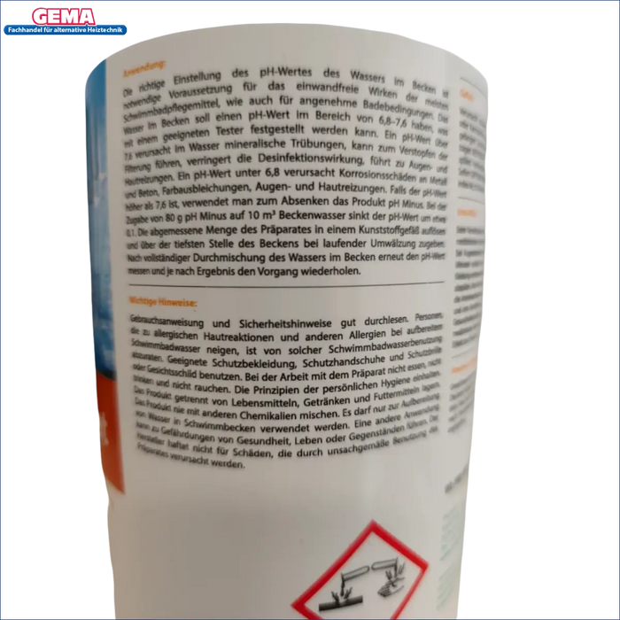 Poolchemie Produktlabel für pH minus Natriumbisulfat in deutscher Sprache