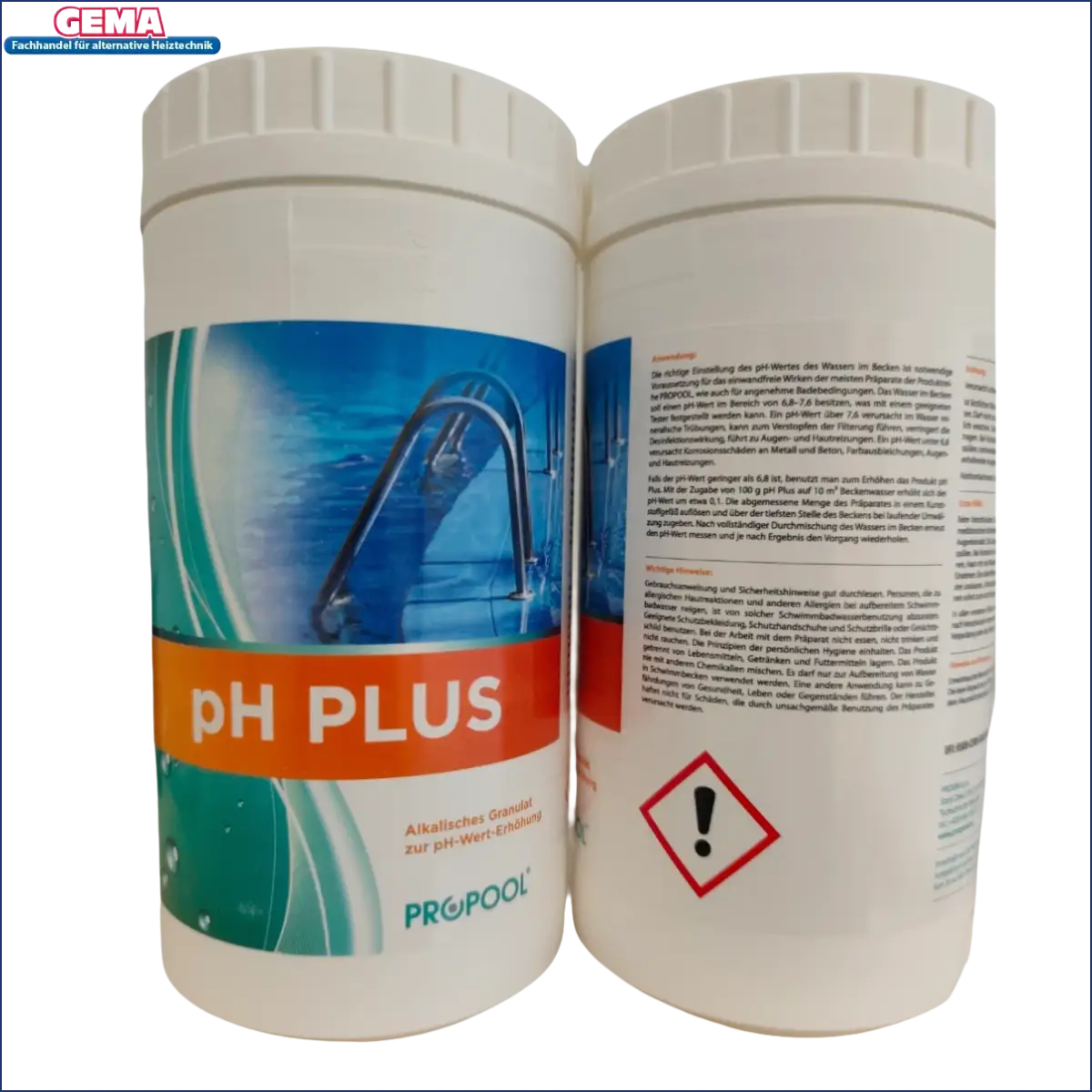 Zwei Behälter mit pH Plus Granulat 1Kg für Pool zur pH-Wert-Optimierung
