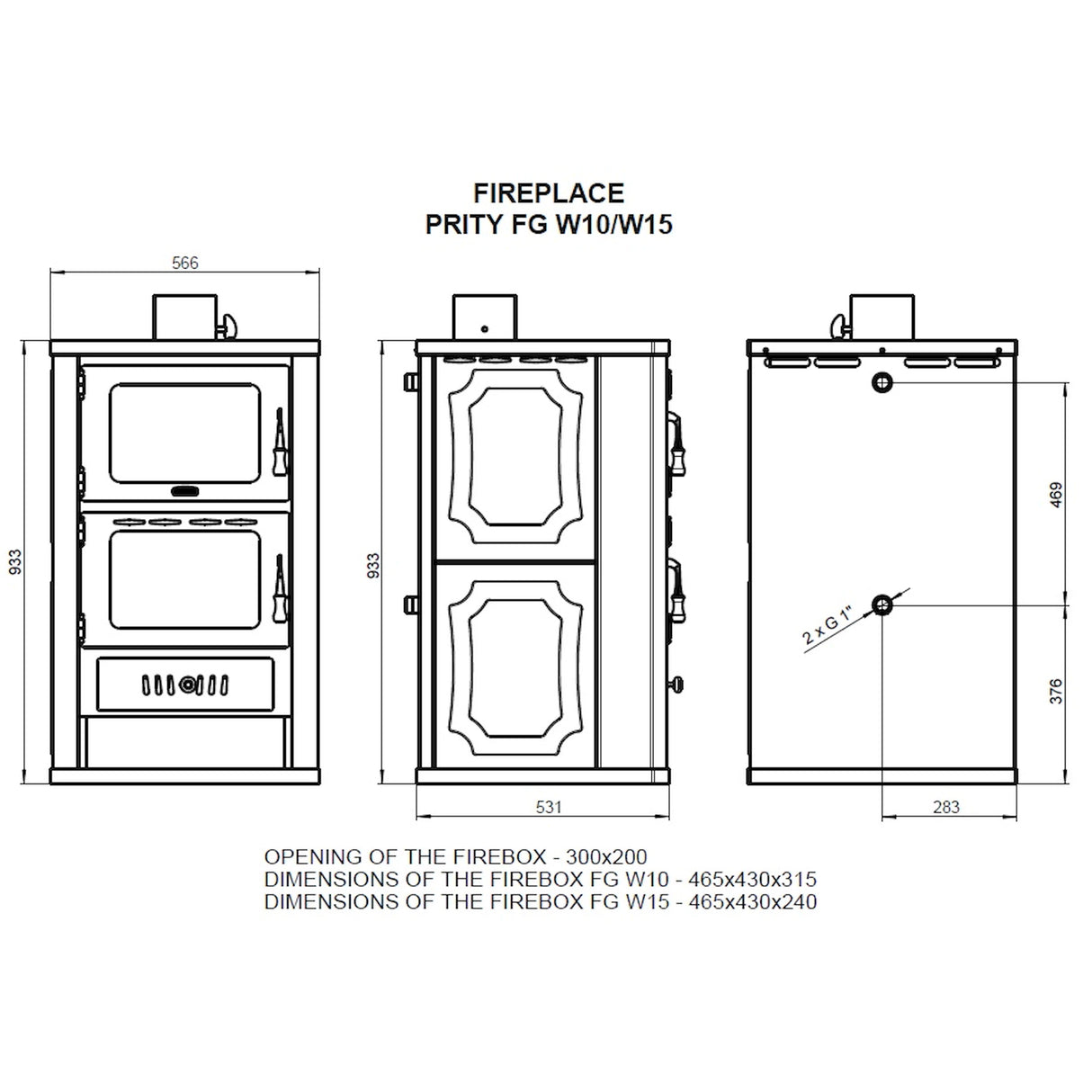 Estufa de leña con compartimento para hornear y alimentador de agua Prity FGW15 - 19,8 kW
