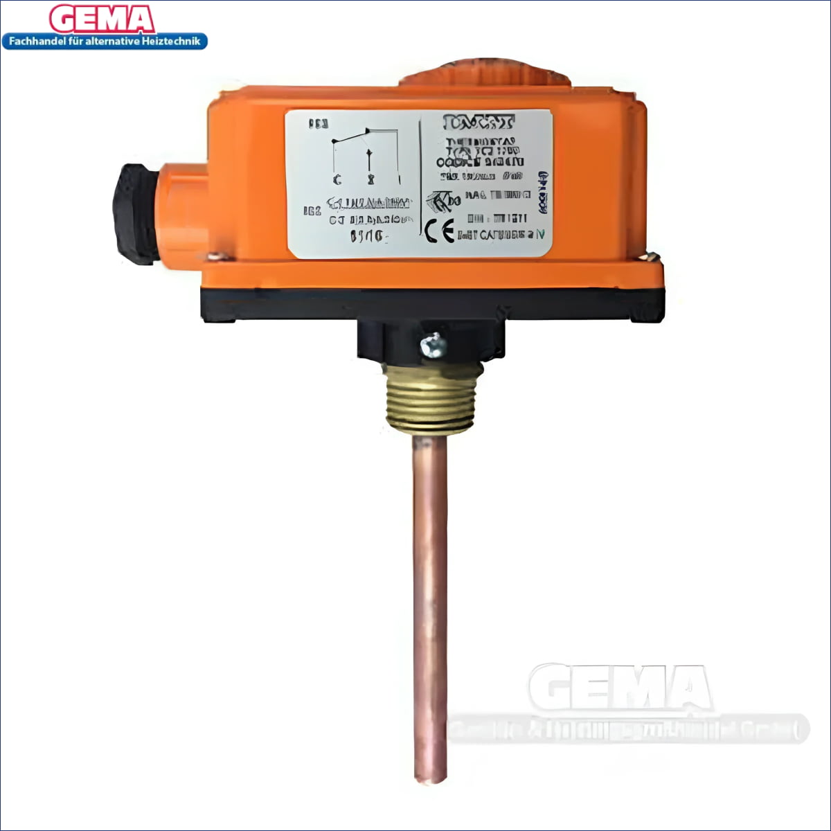 Orange Regelthermostat inkl. Tauchhülse mit Kupferprobe für automatische Temperaturregelung 0°c-90°c