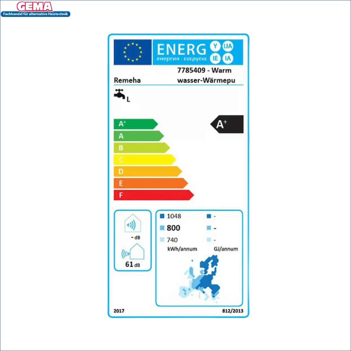 Energieeffizienzlabel für die Remeha Warmwasser-Wärmepumpe Azorra Ace 200 Liter