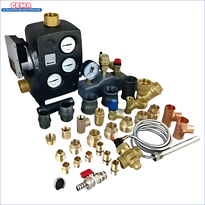 Plumbing and heating components for Rot-schwarzer Pelletskessel mit Hygienespeicher