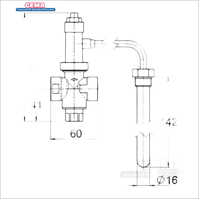Plumbing Ventil mit Temperatursensor und Maßen für Thermische Ablaufsicherung ¾