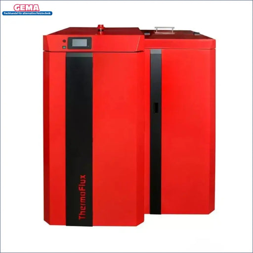 ThermoFlux PID Logic Kombi 🔥 - Hochmoderner Kombikessel für Holz- und Pelletheizung in leuchtendem Rot.