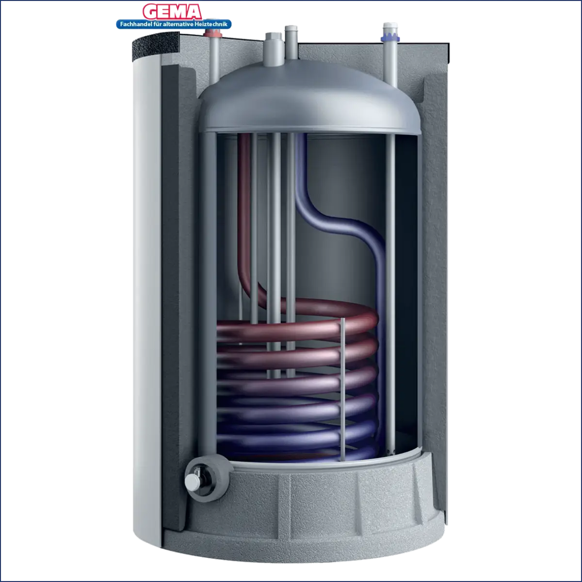 Schnittansicht eines Wasserspeichers mit interner Spule für Vaillant uniSTOR plus VIH R 120/6 B