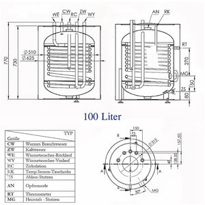 Warmwasserspeicher Trinkwasserspeicher 100 Liter mit 11/2" Anschluss für PV.