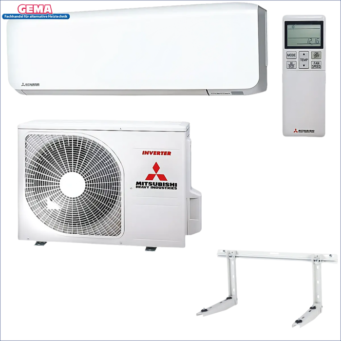 Weiße Mitsubishi Monosplit-Klimaanlage mit Fernbedienung für effiziente Raumkühlung